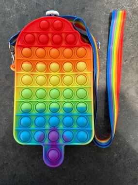 Rainbow Pop-It Fidget Toy Bag with Lanyard - Kids Toys